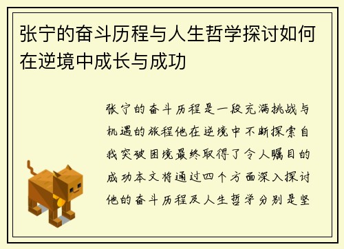 张宁的奋斗历程与人生哲学探讨如何在逆境中成长与成功